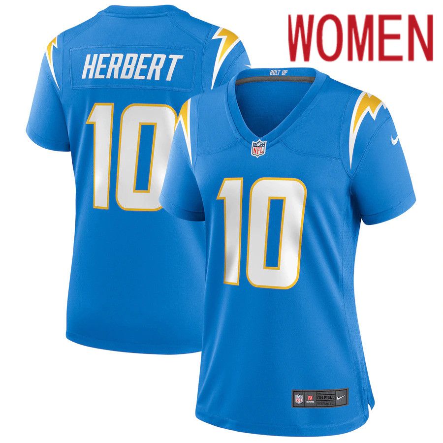 Women Los Angeles Chargers 10 Justin Herbert Nike Powder Blue Game NFL Jersey